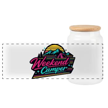 Weekend Camper Neon Retro - Panorama Keksdose mit Holzdeckel - Weiß - Vorne