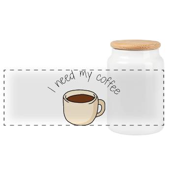 Kaffeetasse, ich brauche meinen Kaffee - Panorama Keksdose mit Holzdeckel - Weiß - Vorne