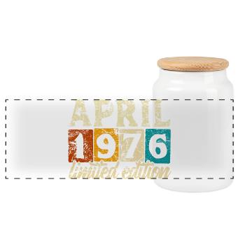 Vintage Limited Edition April 1976 Birthday - Panoramic Cookie Jar with Wooden Lid - white - Front