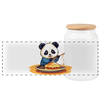 Panda Cooking Pancakes - Panoramic Cookie Jar with Wooden Lid - white - Front