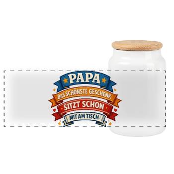 Papa Das schönste Geschenk zum Vatertag - Panorama Keksdose mit Holzdeckel - Weiß - Vorne