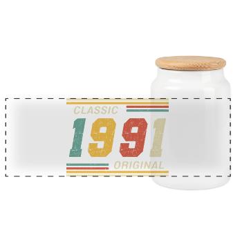 Classic 1991 original 1991 - Panoramic Cookie Jar with Wooden Lid - white - Front