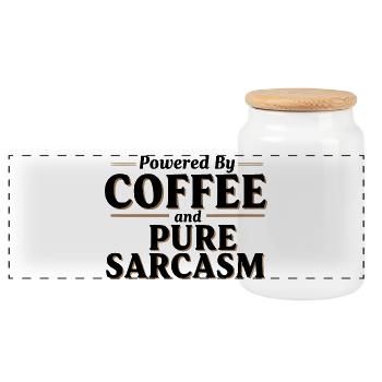 Powered By Coffee and Pure Sarcasm - Panoramic Cookie Jar with Wooden Lid - white - Front