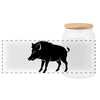Boar - Panoramic Cookie Jar with Wooden Lid - white - Front