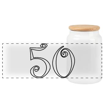 50. 50 JAHRE. 50-JÄHRIGES JUBILÄUM. 50-JÄHRIGES JUBILÄUM. - Panorama Keksdose mit Holzdeckel - Weiß - Vorne