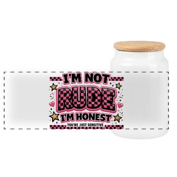 I'm honest, not rude sarcasm irony - Panoramic Cookie Jar with Wooden Lid - white - Front