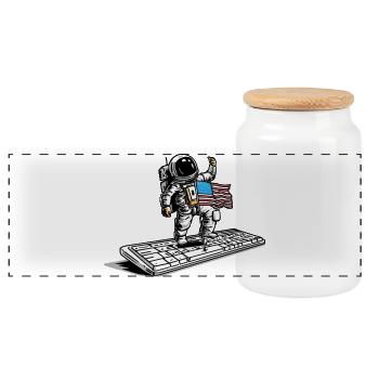 WELTRAUMEROBERUNG – Geek-Astronautenhumor - Panorama Keksdose mit Holzdeckel - Weiß - Vorne