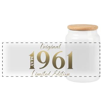 Cadeau du 65e anniversaire Mari Original mai 1961 - Boîte à biscuits avec couvercle en bois - blanc - Devant