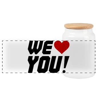 Heart Contrast Silhouette - Panoramic Cookie Jar with Wooden Lid - white - Front