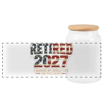 Ruhestand 2027 – dafür habe ich mein ganzes Leben  - Panorama Keksdose mit Holzdeckel - Weiß - Vorne