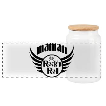 Maman Rock and Roll Crâne Ailes - Boîte à biscuits avec couvercle en bois - blanc - Devant