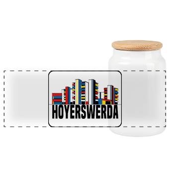 Hoyerswerda Plattenbau - Panorama Keksdose mit Holzdeckel - Weiß - Vorne