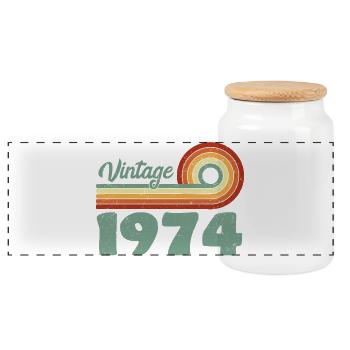 Vintage 1974 Retro Mountain Birthday 1974 - Panoramic Cookie Jar with Wooden Lid - white - Front
