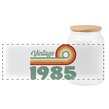 Vintage 1985 Retro Mountain Jubiläum 1985 - Panorama Keksdose mit Holzdeckel - Weiß - Vorne