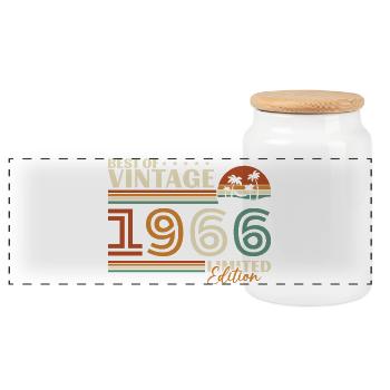 1966 Vintage Retro Birthday Gift - Panoramic Cookie Jar with Wooden Lid - white - Front