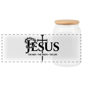 Jesus der weg die wahrheit das leben Glaube Gott - Panorama Keksdose mit Holzdeckel - Weiß - Vorne