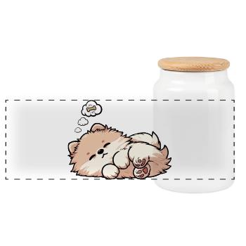 Poméranien Poméranien Spitz Chien Miniature Spitz Holder - Boîte à biscuits avec couvercle en bois - blanc - Devant