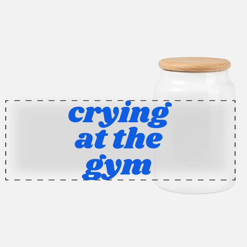 crying at the gym - Panoramic Cookie Jar with Wooden Lid - white