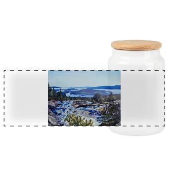 Bremstølen - Panoramic Cookie Jar with Wooden Lid - white - Front