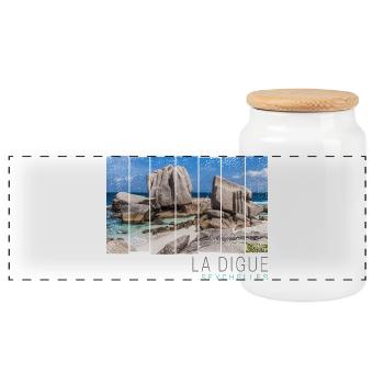 Seychellen La Digue Retro Anse Marron Souvenir - Panorama Keksdose mit Holzdeckel - Weiß - Vorne