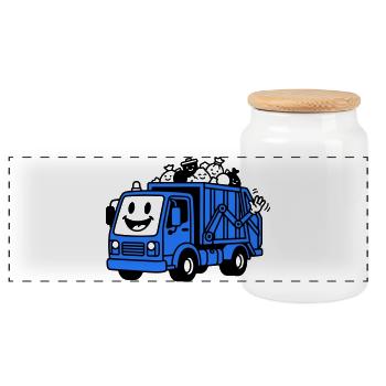 Garbage truck children - Panoramic Cookie Jar with Wooden Lid - white - Front