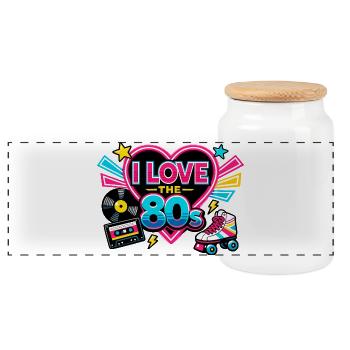 I Love the 80s Neon Herz - Panorama Keksdose mit Holzdeckel - Weiß - Vorne