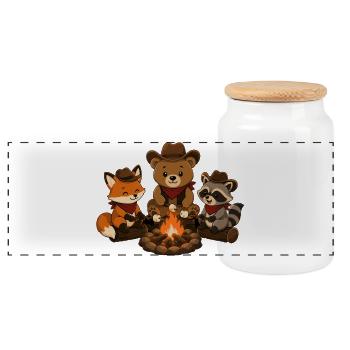 Campement des animaux autour du feu de camp avec des guimauves - Boîte à biscuits avec couvercle en bois - blanc - Devant