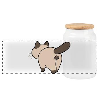 Crosscat with googly paws - Panoramic Cookie Jar with Wooden Lid - white - Front
