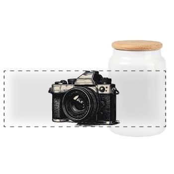 Vintage Camera Illustration - Panoramic Cookie Jar with Wooden Lid - white - Front