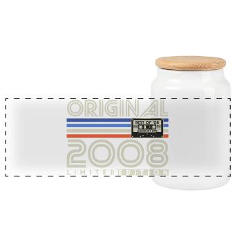 2008 Vintage Vintage Retro Birthday Gift - Panoramic Cookie Jar with Wooden Lid - white - Front