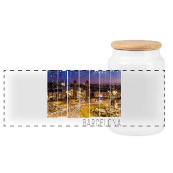 Barcelona Plaza de Espana in Katalonien Spanien - Panorama Keksdose mit Holzdeckel - Weiß - Vorne