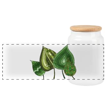 leaves - Panoramic Cookie Jar with Wooden Lid - white - Front