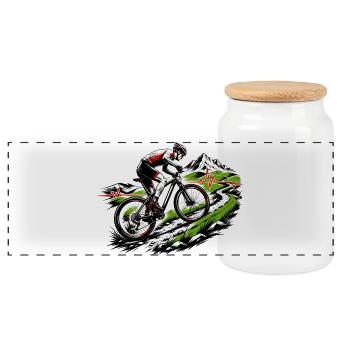 MTB Downhill Pulse Heartbeat Biker Adrenaline Speed - Panoramic Cookie Jar with Wooden Lid - white - Front