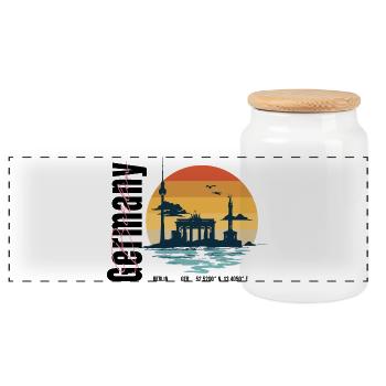 Berliner Abendsonnen-Skyline - Panorama Keksdose mit Holzdeckel - Weiß - Vorne