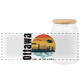 Ottawa Canada Retro Sunset Skyline - Panorama Keksdose mit Holzdeckel - Weiß - Vorne