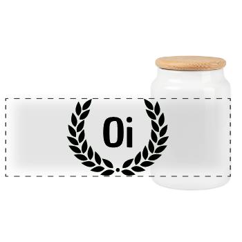 Green Laurel Wreath Outline - Panoramic Cookie Jar with Wooden Lid - white - Front