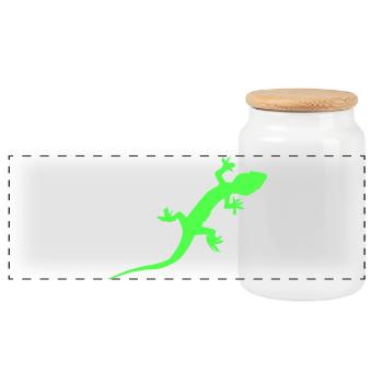 Neon Gecko Silhouette - Panoramic Cookie Jar with Wooden Lid - white - Front