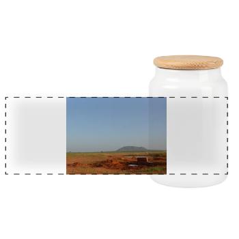 Desert Horizon and Red Soils - Panoramic Cookie Jar with Wooden Lid - white - Front