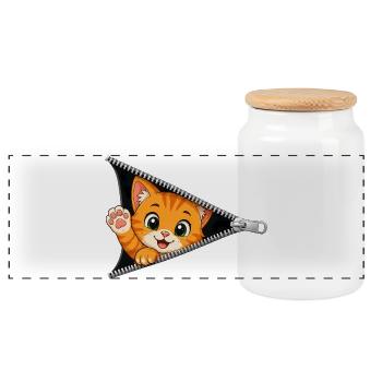 Chat chaton mignon à fermeture éclair - Boîte à biscuits avec couvercle en bois - blanc - Devant