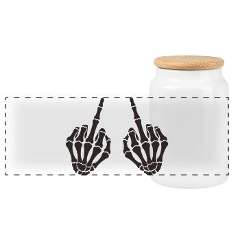 skull-hand_mittelfinger_2- - Panorama Keksdose mit Holzdeckel - Weiß - Vorne