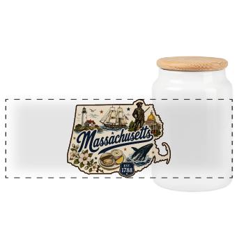 Massachusetts Vintage State Pride Aufkleber - Panorama Keksdose mit Holzdeckel - Weiß - Vorne