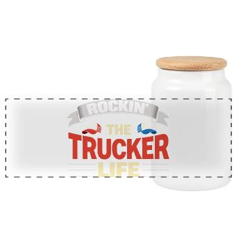 Rockin The Trucker Life Truck Driver Everyday Life - Panoramic Cookie Jar with Wooden Lid - white - Front