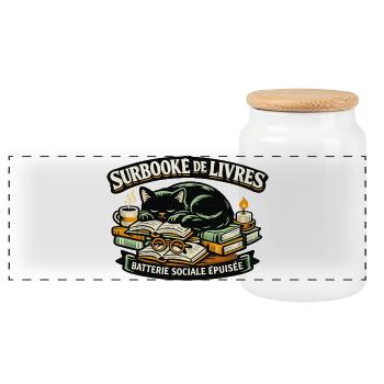 Chat dormeur parmi les livres et bougies - Boîte à biscuits avec couvercle en bois - blanc - Devant
