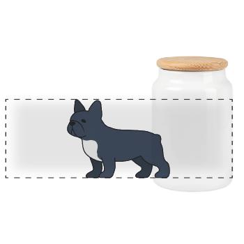 Blue French Bulldog Silhouette - Panoramic Cookie Jar with Wooden Lid - white - Front