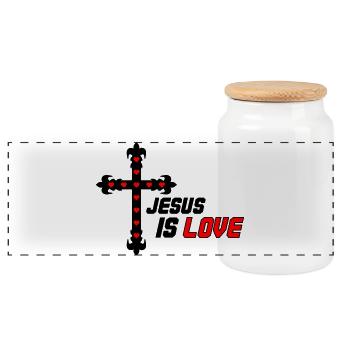 Jésus, c’est l’Amour - Boîte à biscuits avec couvercle en bois - blanc - Devant