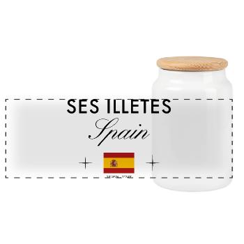 Ses Illetes Formentera Koordinaten Reise Souvenir - Panorama Keksdose mit Holzdeckel - Weiß - Vorne