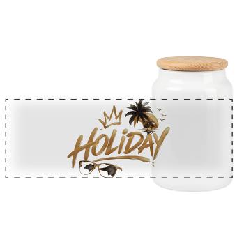 Golden Holiday Script mit Palm Sunset - Panorama Keksdose mit Holzdeckel - Weiß - Vorne