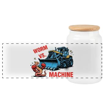 Worm vs Machine Robak Kontra Maszyna - Panorama Keksdose mit Holzdeckel - Weiß - Vorne