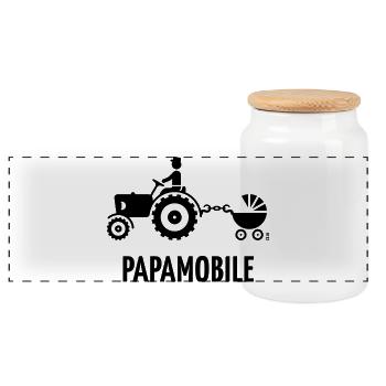Popemobile (Traktor & Kinderwagen / Schwarz) - Panorama Keksdose mit Holzdeckel - Weiß - Vorne