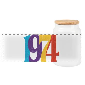 Geboren 1974 Geburtstagsgeschenk Geburtstag 74 - Panorama Keksdose mit Holzdeckel - Weiß - Vorne